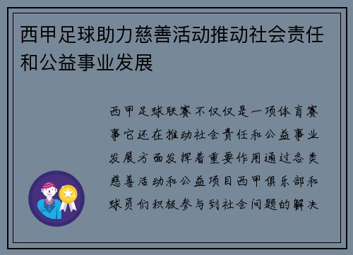 西甲足球助力慈善活动推动社会责任和公益事业发展 西甲足球助力慈善活动推动社会责任和公益事业发展